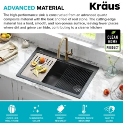 Workstation 33 in. Drop In Single Bowl Granite Kitchen Sink in Metallic Black with Accessories