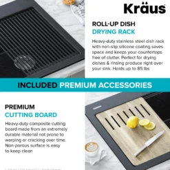 Workstation 33 in. Drop In Single Bowl Granite Kitchen Sink in Metallic Black with Accessories