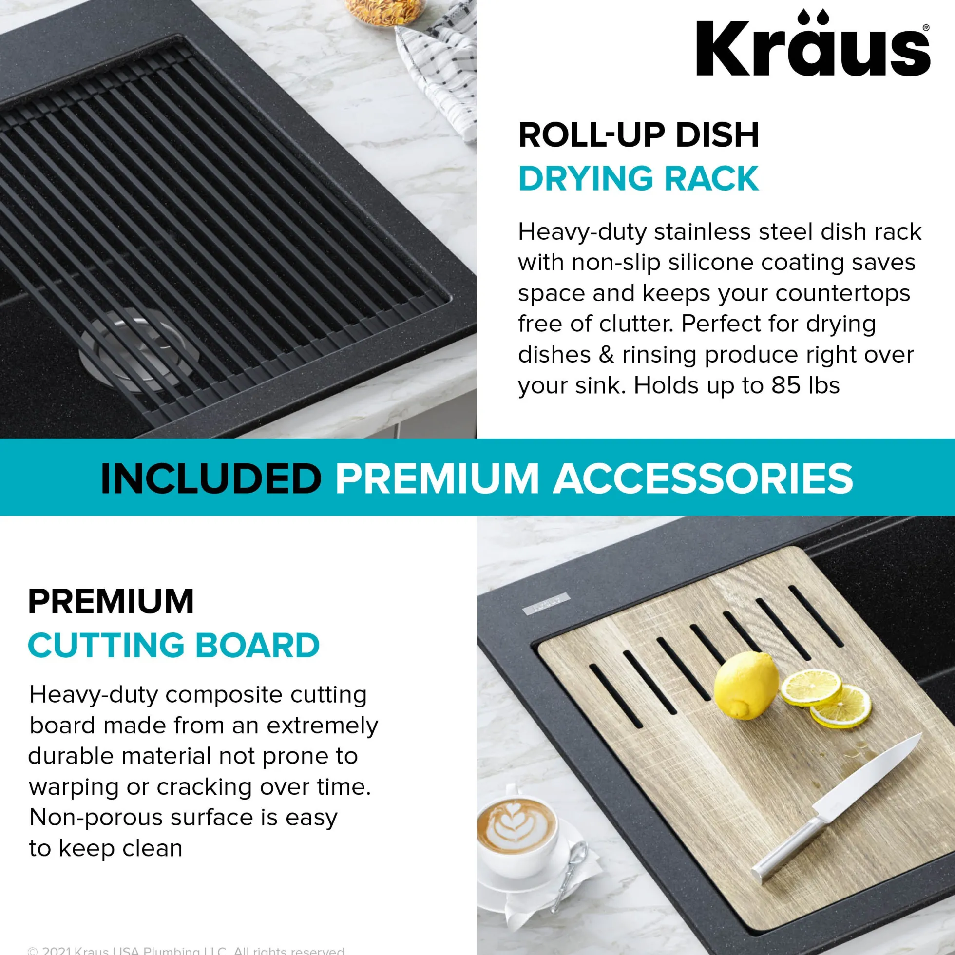 Workstation 33 in. Drop In Single Bowl Granite Kitchen Sink in Metallic Black with Accessories