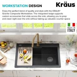 Workstation 33 in. Drop In Single Bowl Granite Kitchen Sink in Metallic Black with Accessories
