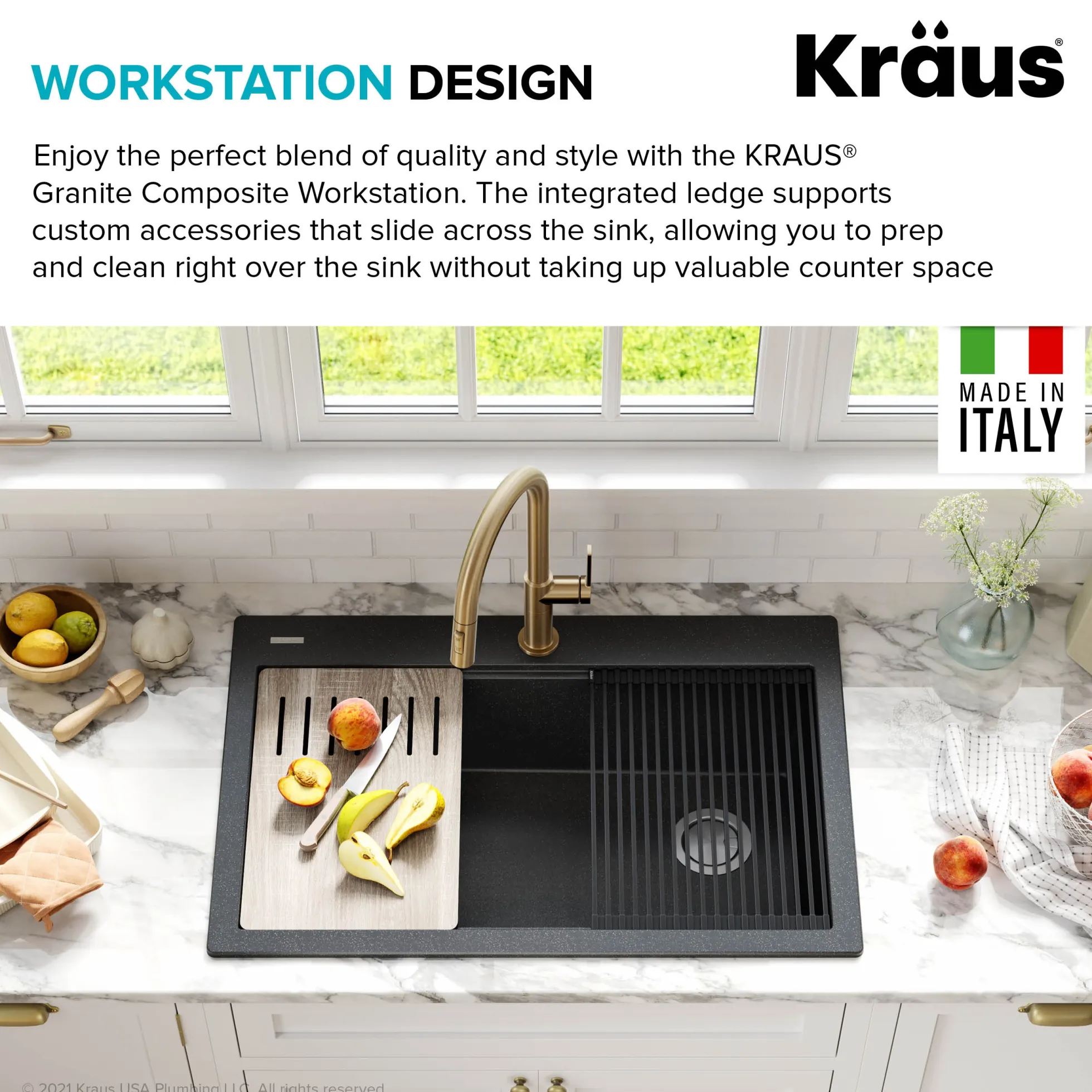 Workstation 33 in. Drop In Single Bowl Granite Kitchen Sink in Metallic Black with Accessories