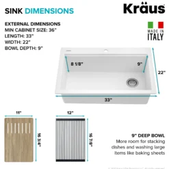 Workstation 33 in. Drop In Single Bowl Granite Kitchen Sink in White with Accessories