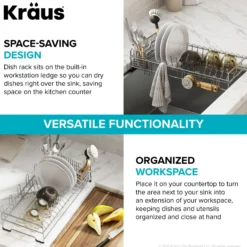 Workstation Kitchen Sink Dish Drying Rack Drainer and Utensil Holder in Stainless Steel