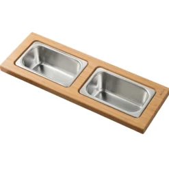 Workstation Kitchen Sink Serving Board Set with Rectangular Stainless Steel Bowls