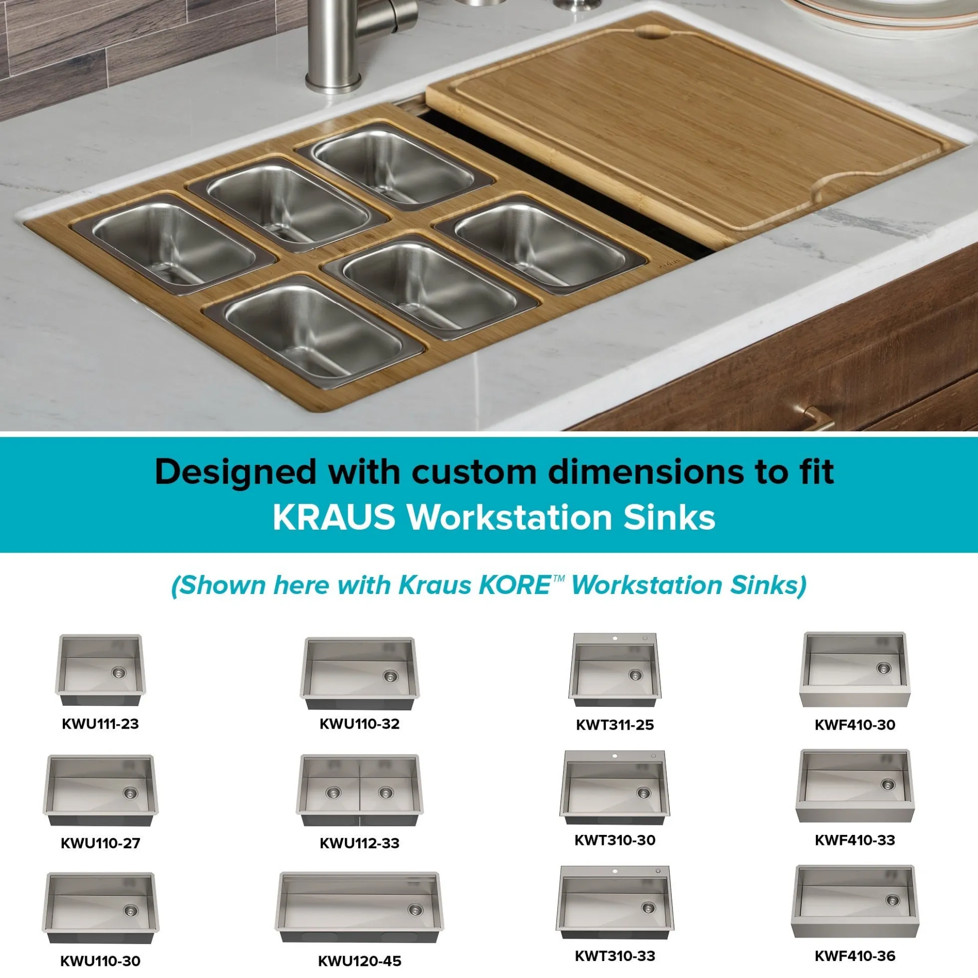 Workstation Kitchen Sink Serving Board Set with Rectangular Stainless Steel Bowls