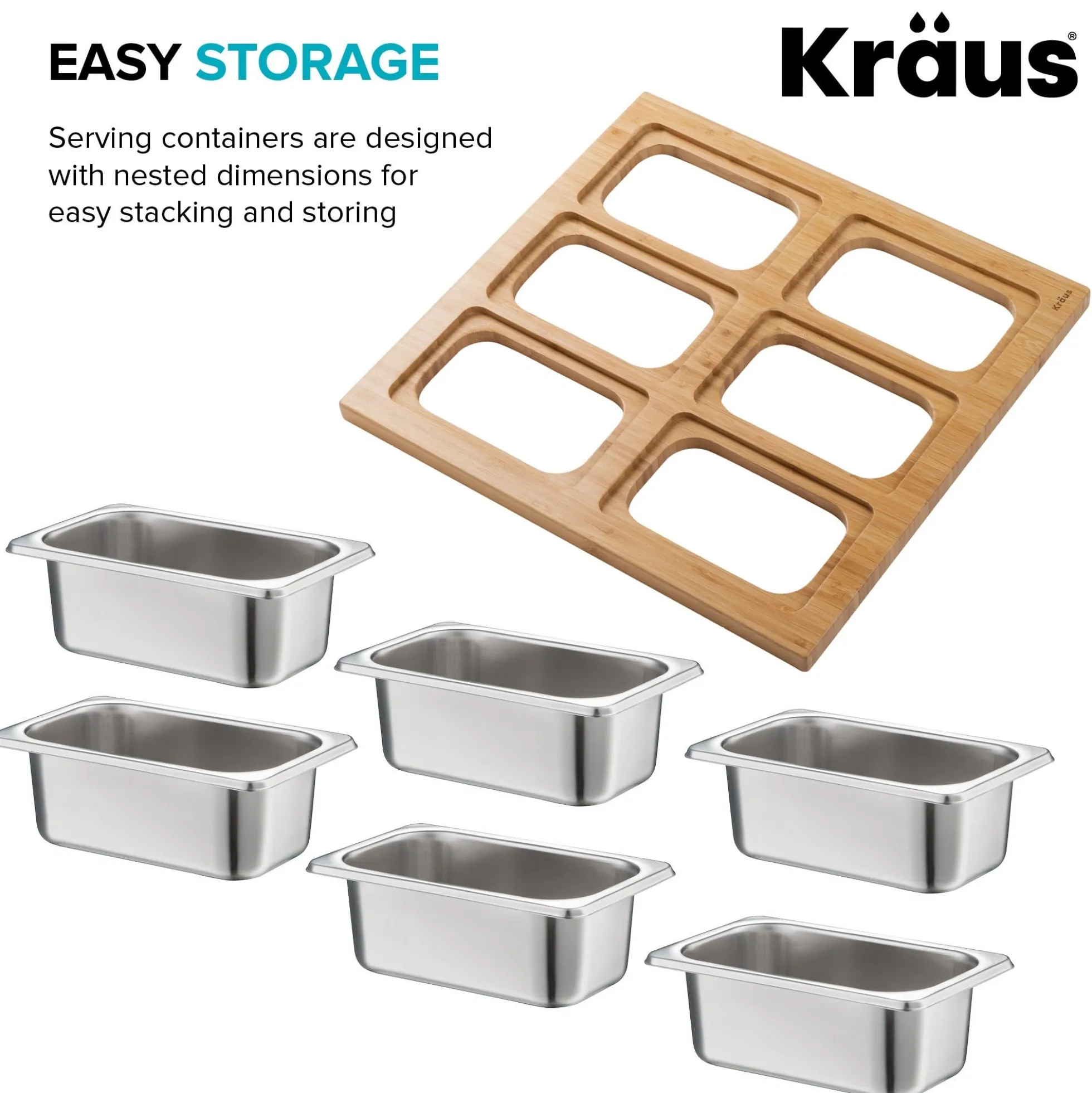Workstation Kitchen Sink Serving Board Set with Rectangular Stainless Steel Bowls