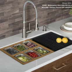 Workstation Kitchen Sink Serving Board Set with Rectangular Stainless Steel Bowls