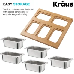 Workstation Kitchen Sink Serving Board Set with Rectangular Stainless Steel Bowls