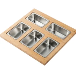 Workstation Kitchen Sink Serving Board Set with Rectangular Stainless Steel Bowls