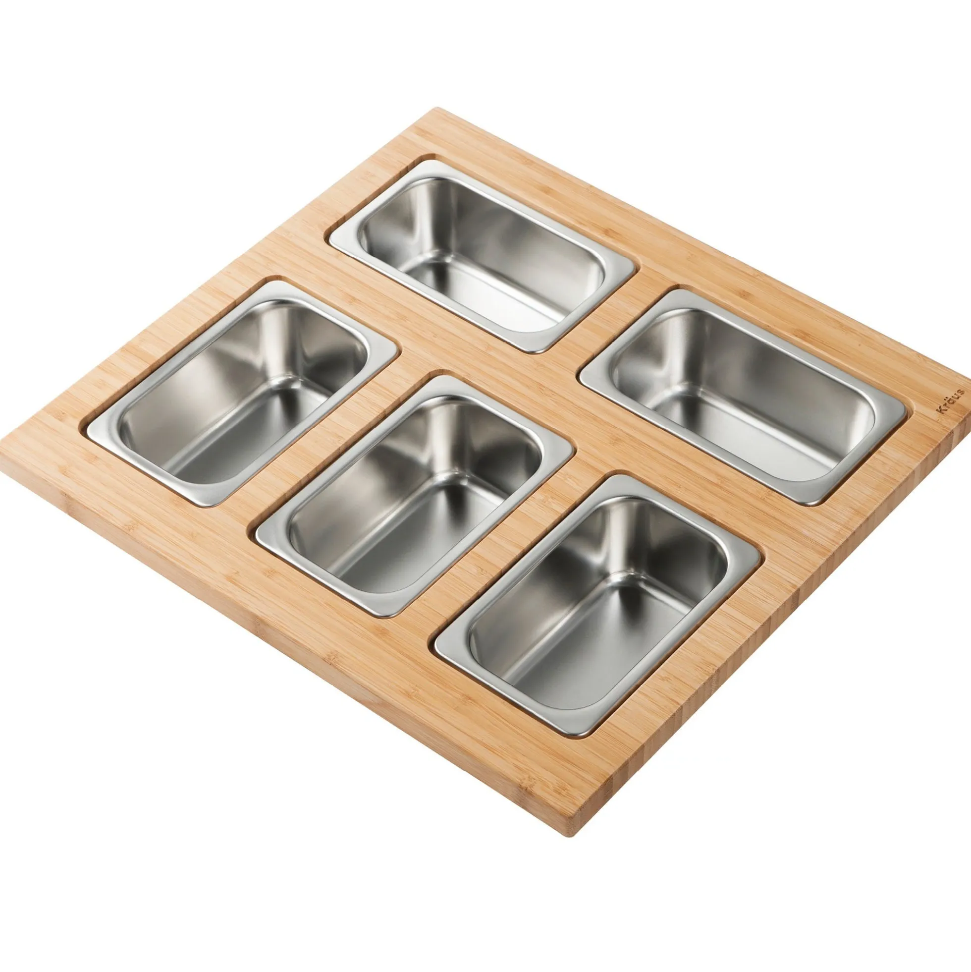 Workstation Kitchen Sink Serving Board Set with Rectangular Stainless Steel Bowls