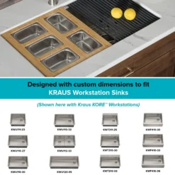 Workstation Kitchen Sink Serving Board Set with Rectangular Stainless Steel Bowls