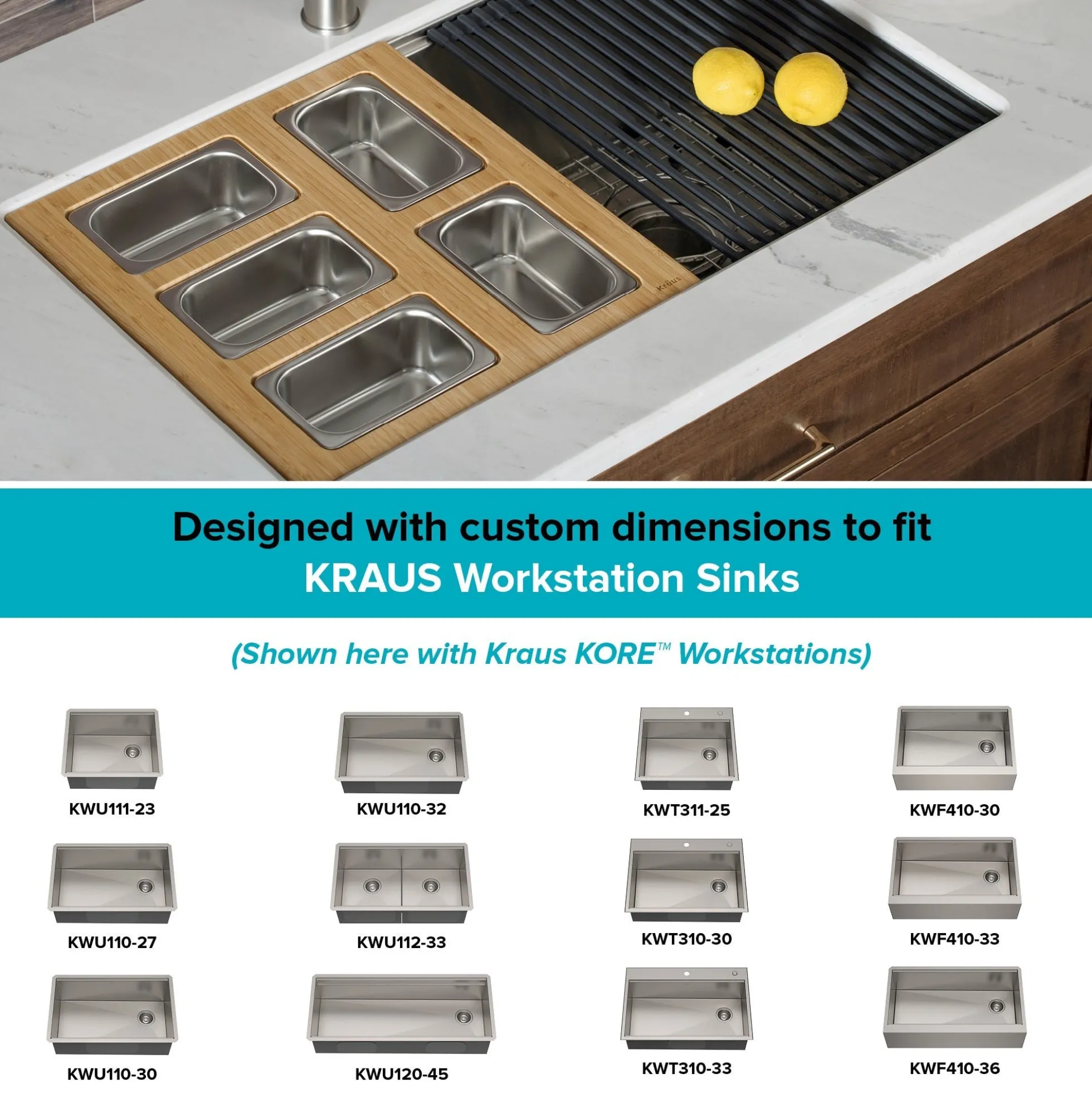 Workstation Kitchen Sink Serving Board Set with Rectangular Stainless Steel Bowls