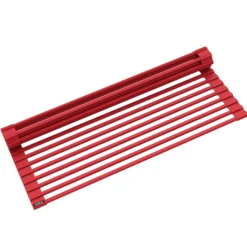 Workstation Multipurpose Over Sink Roll-Up Dish Drying Rack in Red