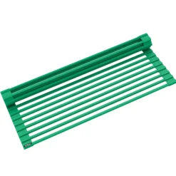 Workstation Multipurpose Over Sink Roll-Up Dish Drying Rack in Green