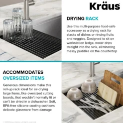 Workstation Multipurpose Over Sink Roll-Up Dish Drying Rack in Dark Grey