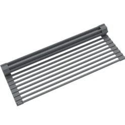 Workstation Multipurpose Over Sink Roll-Up Dish Drying Rack in Dark Grey