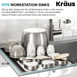 Workstation Multipurpose Over Sink Roll-Up Dish Drying Rack in Matte Black