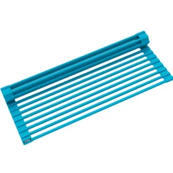 Workstation Multipurpose Over Sink Roll-Up Dish Drying Rack in Aqua
