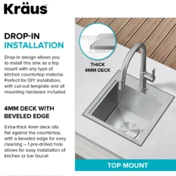 Workstation 15"OutdoorDrop-in16 GaugeMarine Grade T-316Stainless SteelSquareSingle Bowl Kitchen Bar Sink with Accessories