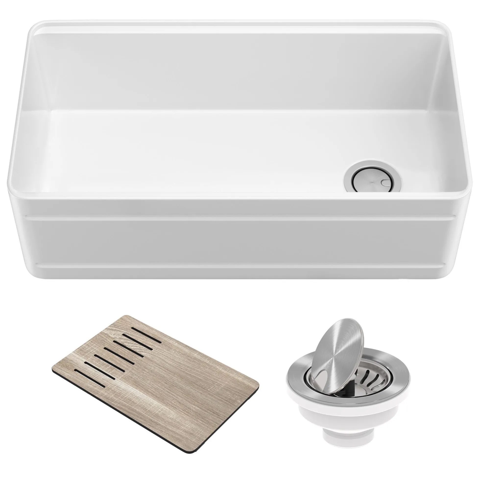 Workstation 33" Reversible Apron Front Farmhouse Fireclay Single Bowl Kitchen Sink in Gloss White