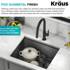 Workstation 23” Undermount 16 Gauge Black Stainless Steel Single Bowl Kitchen Sink in PVD Gunmetal Finish with Accessories