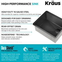 Workstation 23” Undermount 16 Gauge Black Stainless Steel Single Bowl Kitchen Sink in PVD Gunmetal Finish with Accessories
