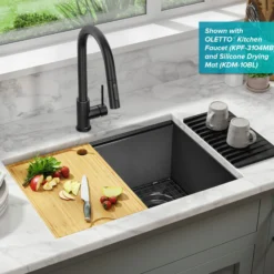 Workstation 27” Undermount 16 Gauge Black Stainless Steel Single Bowl Kitchen Sink in PVD Gunmetal Finish with Accessories