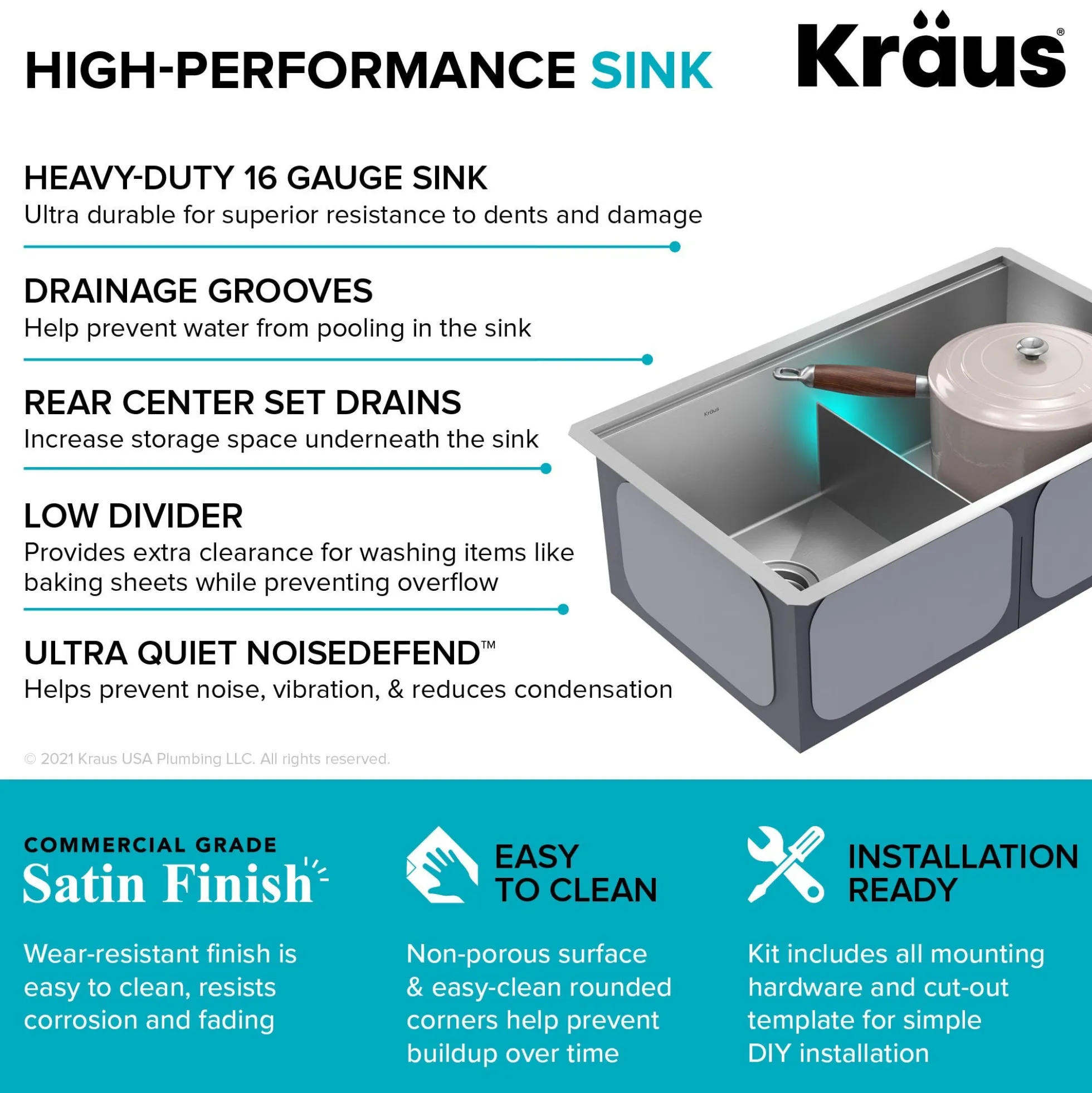 Workstation 30" Undermount 16 Gauge Stainless Steel 50/50 Double Bowl Kitchen Sink with Accessories