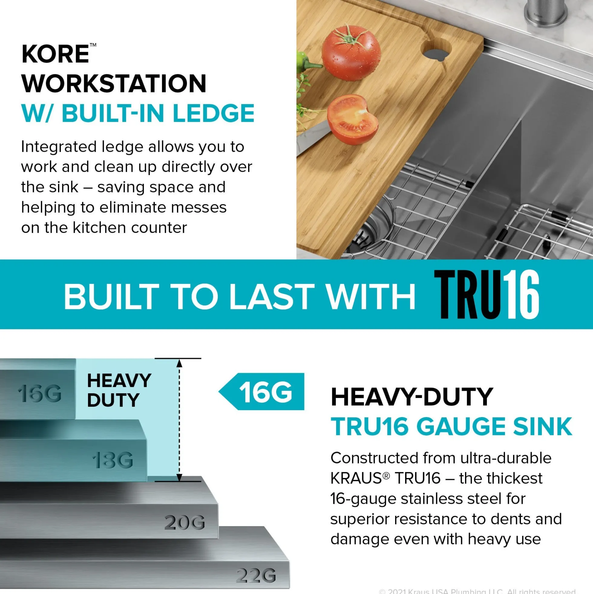Workstation 30" Undermount 16 Gauge Stainless Steel 50/50 Double Bowl Kitchen Sink with Accessories