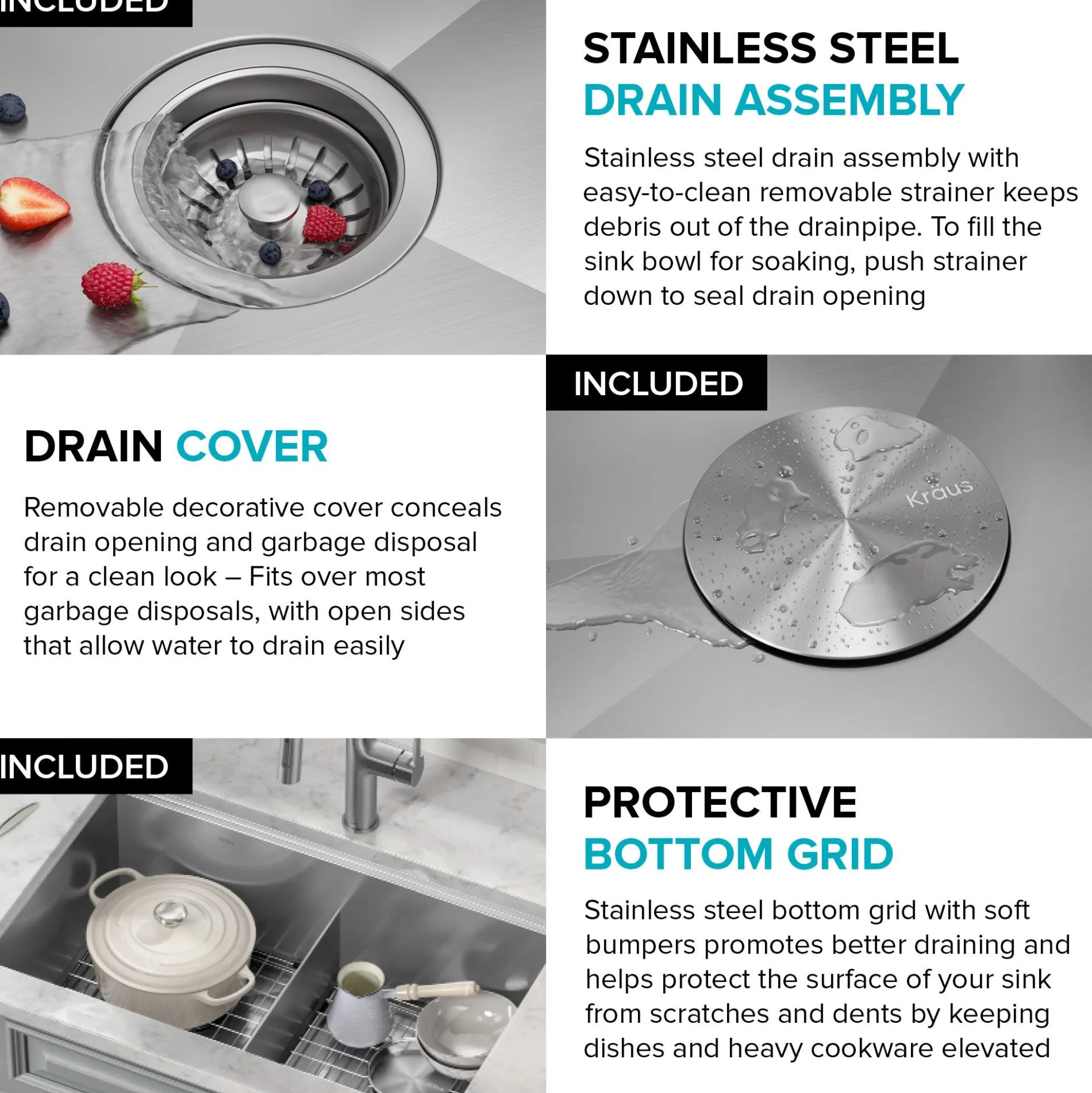 Workstation 30" Undermount 16 Gauge Stainless Steel 50/50 Double Bowl Kitchen Sink with Accessories