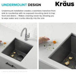 Workstation 17” Undermount 16 Gauge Black Stainless Steel Single Bowl Kitchen Bar Sink in PVD Gunmetal Finish with Accessories