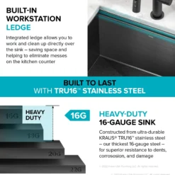 Workstation 21” Undermount 16 Gauge Black Stainless Steel Single Bowl Kitchen Sink in PVD Gunmetal Finish with Accessories
