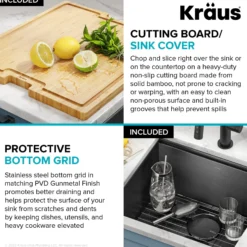 Workstation 21” Undermount 16 Gauge Black Stainless Steel Single Bowl Kitchen Sink in PVD Gunmetal Finish with Accessories