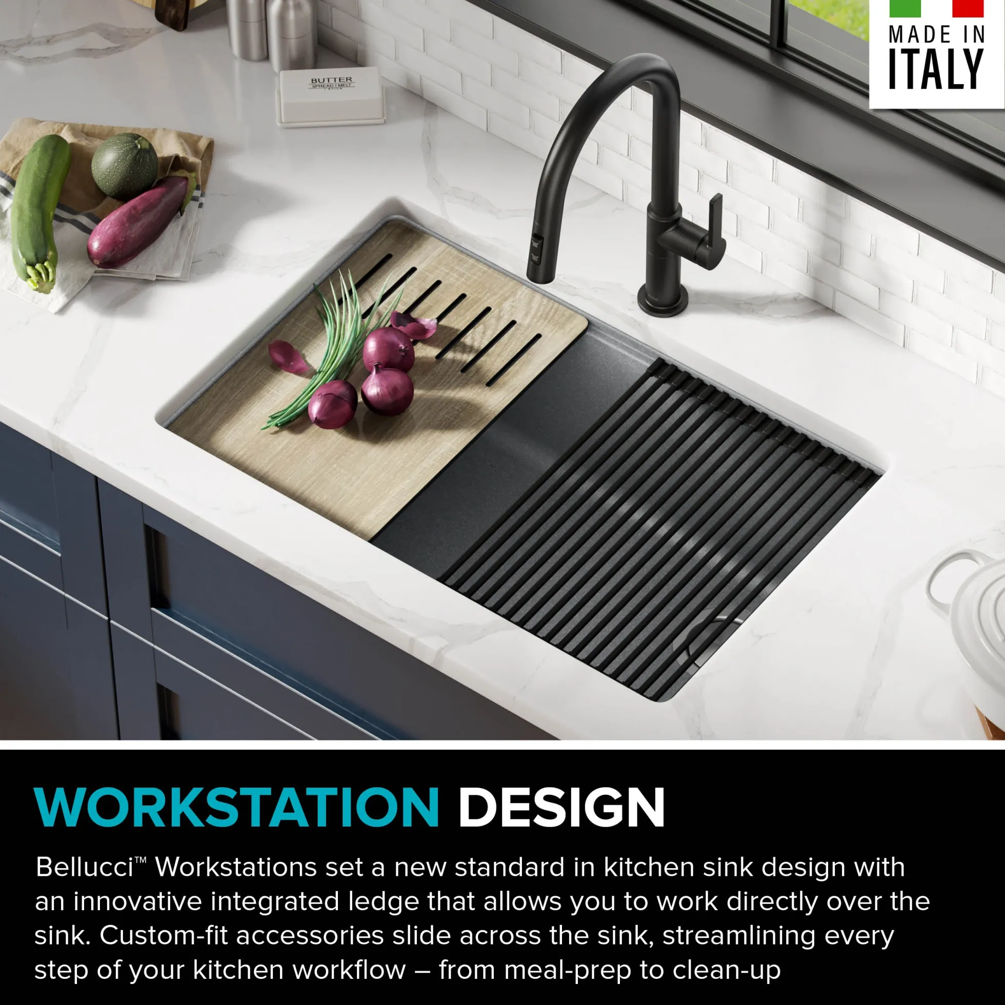 Workstation 30" Undermount Granite Single Bowl Kitchen Sink in Metallic Gray with Accessories