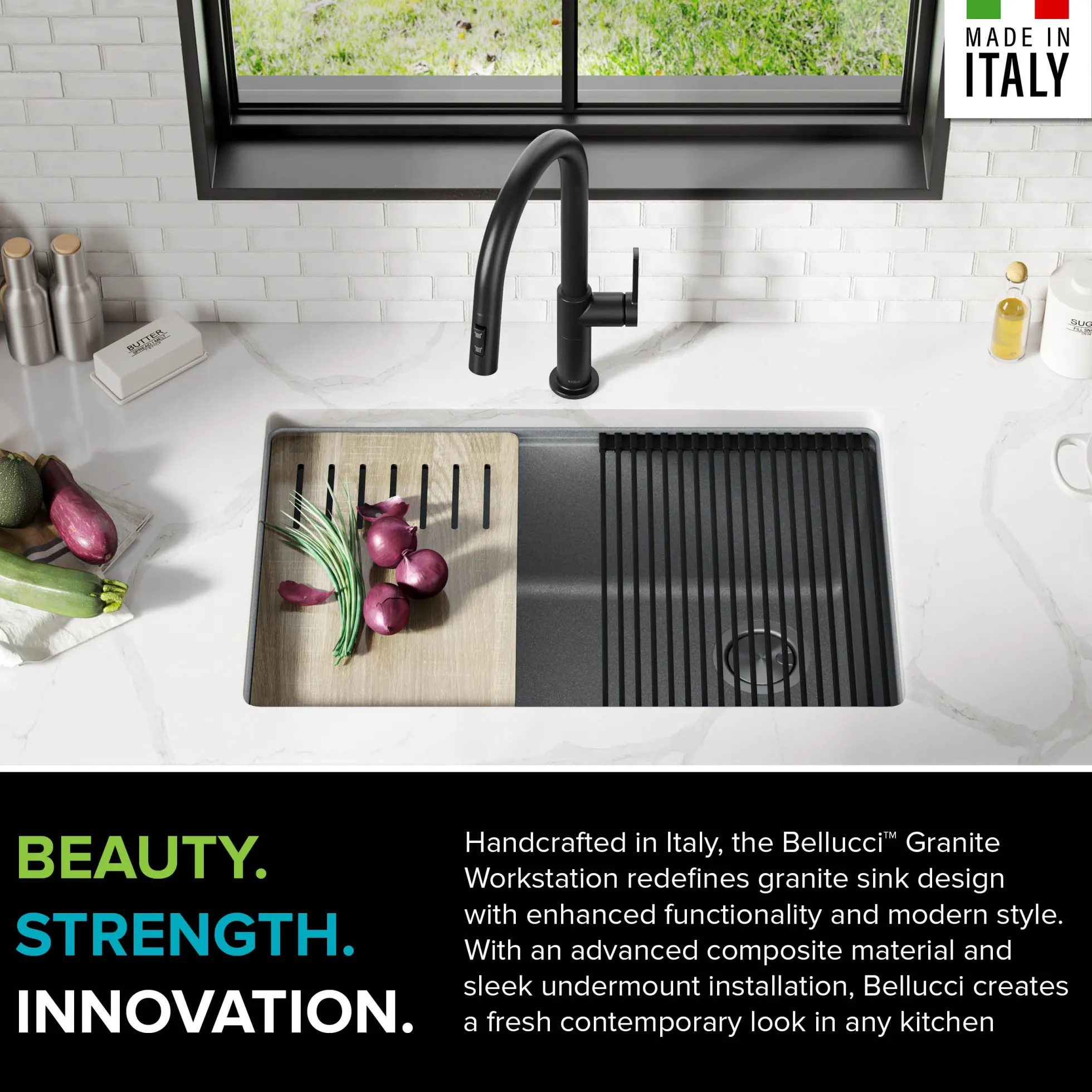 Workstation 30" Undermount Granite Single Bowl Kitchen Sink in Metallic Gray with Accessories