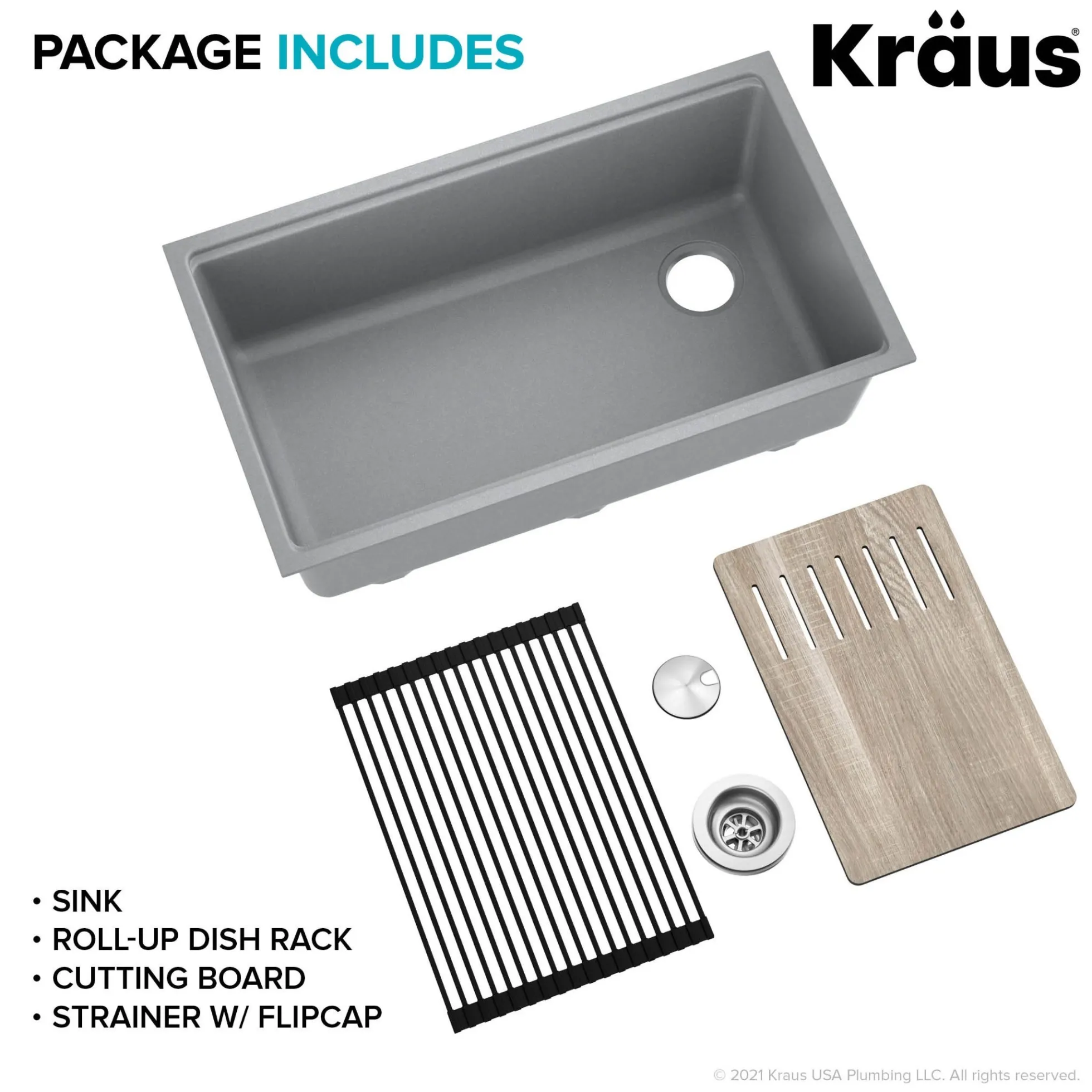Workstation 32" Undermount Granite Single Bowl Kitchen Sink in Metallic Gray with Accessories