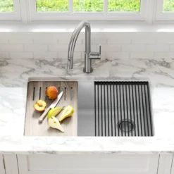 Workstation 30" Undermount Granite Single Bowl Kitchen Sink in White with Accessories